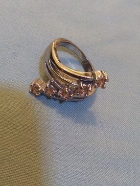 Silver Tone Women's Multi-Stone Ring with Pink Accent